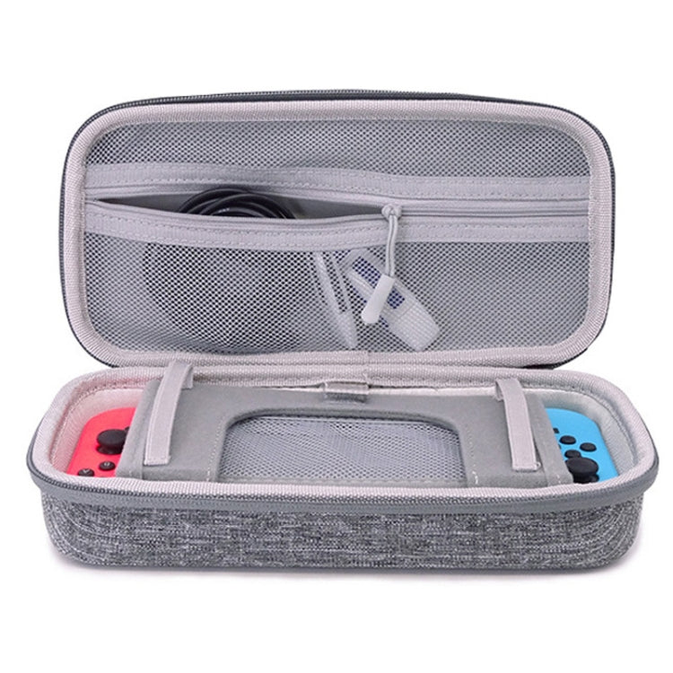 Gray EVA game console storage case with zipper and interior mesh accessory pockets