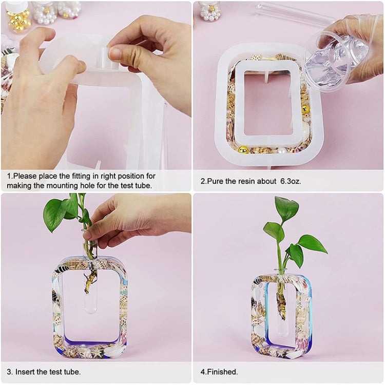 Hands using a white epoxy vase mold frame with test tube for pouring resin