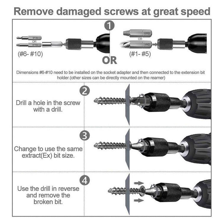 How-to steps for removing damaged screws using extractor bits