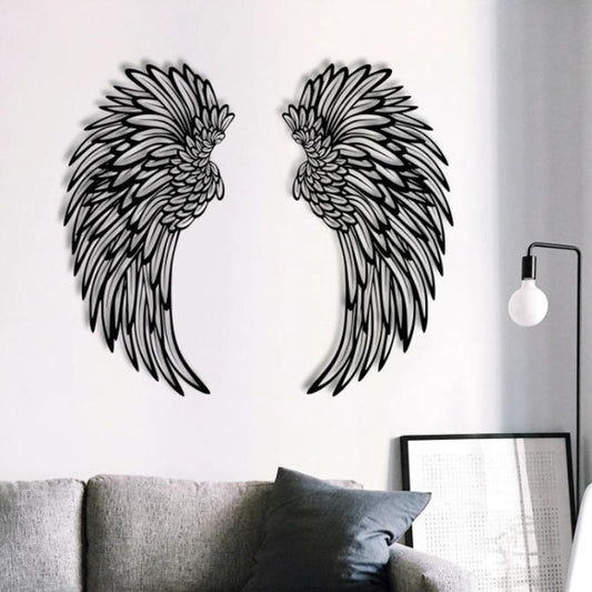 Double Sided Black Engraved Metal Angel Wings Wall Hanging Decoration Without Lights, 1pair 30cm Without Lights, 1pair 35cm Without Lights, 1pair 45cm Without Lights