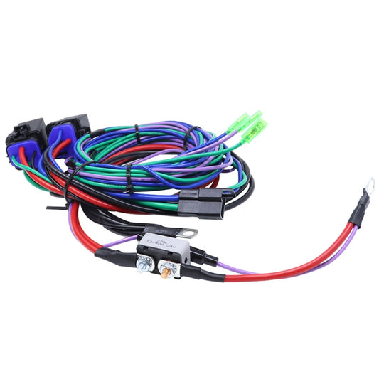 Vehicle wiring harness with multicolor cable loom, relay sockets, and terminal leads