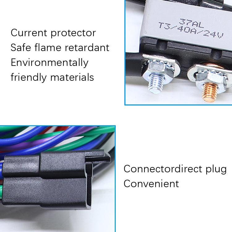 Vehicle wiring harness connector close-up with copper terminals and flame-retardant housing