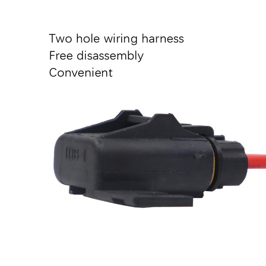 Black inline blade fuse holder housing with two red wire connections