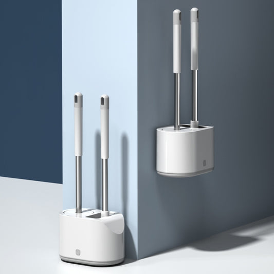 MT2 Silicone Double Brushs Head Toilet Brush Set, Landing Type, Wall-mount Type