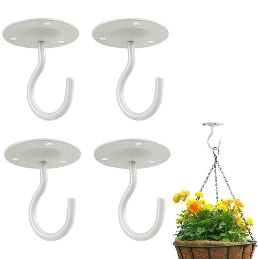 4 PCS Iron Ceiling Hook Balcony Flower Basket Hook Wall Clothes Hook, Black, White
