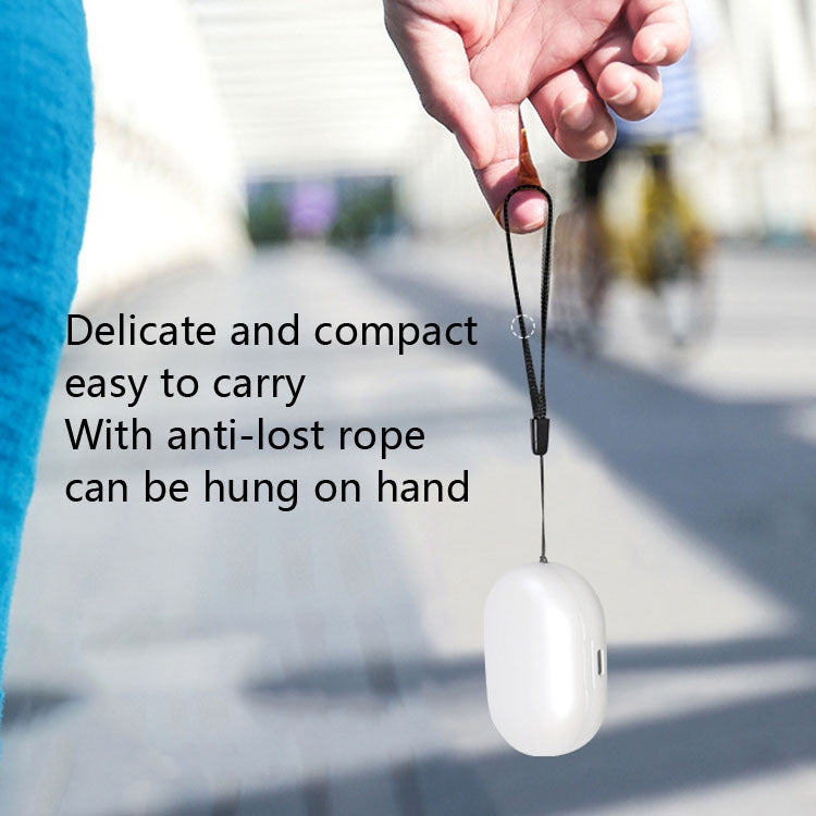 Small white charging case with anti-lost rope tether, portable hearing aid accessory