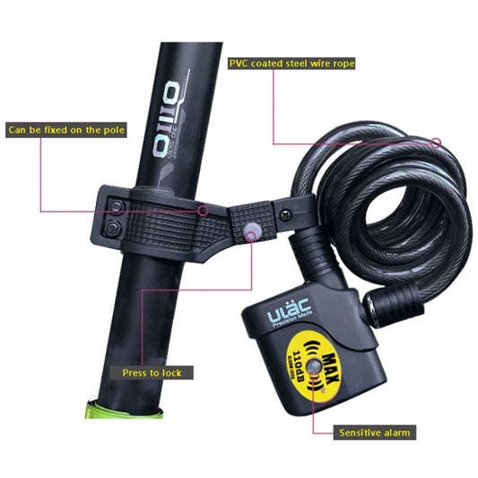 ULAC AL-3P Bicycle Alarm Cable Lock Mountain Bike Lock Cycling Supplies, ULAC AL-3P