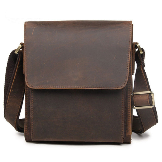 Vintage Crazy Horse Leather Men Shoulder Bag Messenger Bag, Black, Brown, Dark Brown