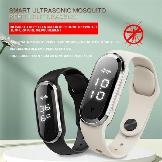 M21 Ultrasonic Mosquito Repellent Bracelet with Step Counter & Clock & Temperature Function, M21 (Black), M21 (White)