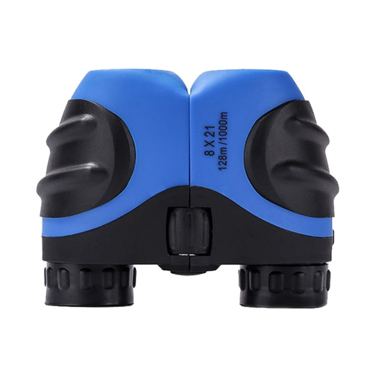 Blue children’s mini HD binoculars with black rubber grips and central focus knob