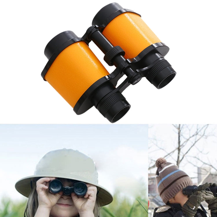 Orange and black children's mini toy binoculars with two front objective lenses