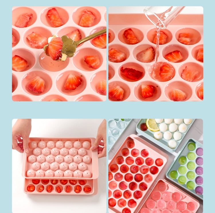 Assorted ice ball tray molds showing different filled cavities and shapes