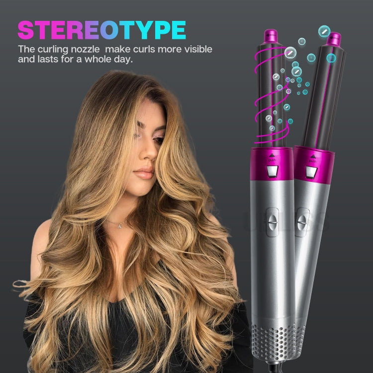 Hot-air hair comb straightener set, silver barrels with rose pink accents