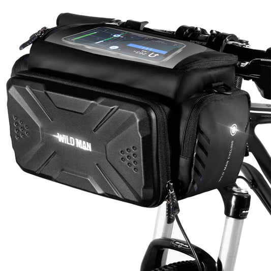 WILD MAN GS6 waterproof handlebar bicycle bag with touchscreen window, mounted on bike