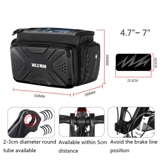 WILD MAN GS6 waterproof handlebar bag with side pockets and mounting straps