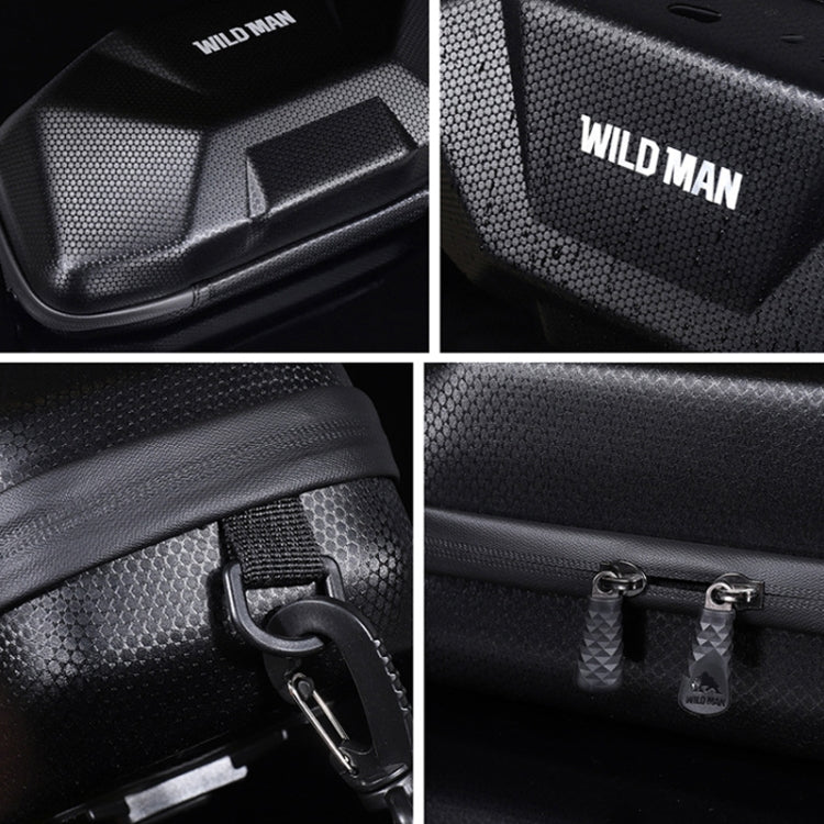 Black hard-shell bicycle head waterproof bag with WILD MAN logo and reinforced straps