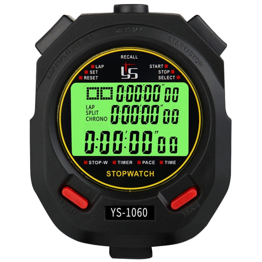 Black luminous digital stopwatch timer with green backlit display, model VS-1060