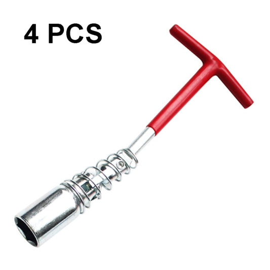 Red T-handle spark plug socket wrench with chrome spring and deep socket tip
