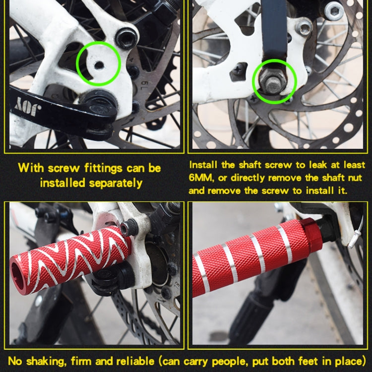 Red bicycle rear foot pedal with textured cylinder and mounting screw points, close-up
