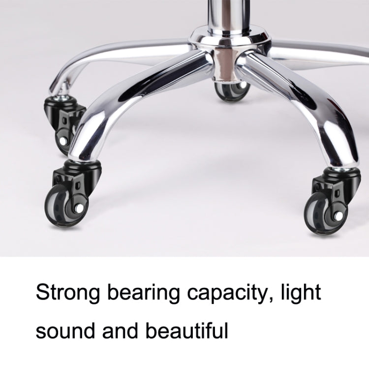 Office chair base with four black caster wheels and chrome support stems