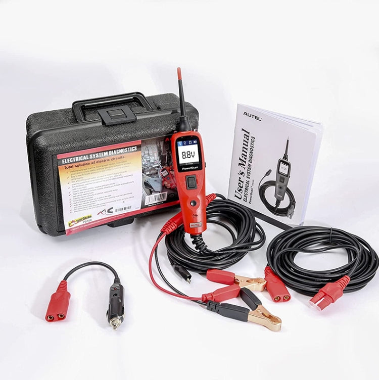 AUTEL PS100 automotive circuit tester kit with probes, leads, case, and manual