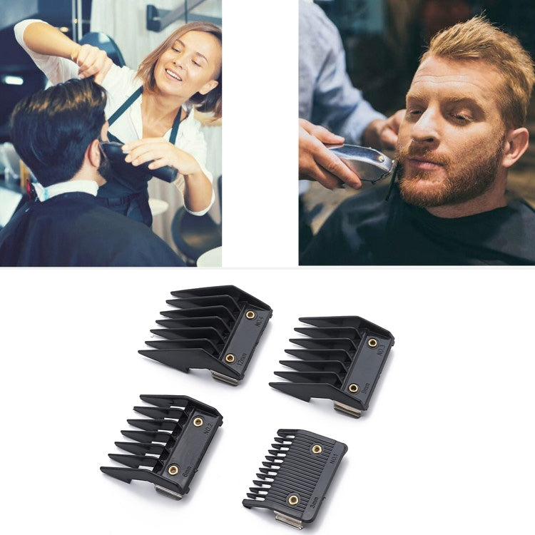 Hair clipper guide comb set of four black attachments with gold screw holes