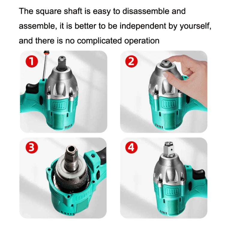 Electric wrench adapter with detachable square shaft, assembly steps shown
