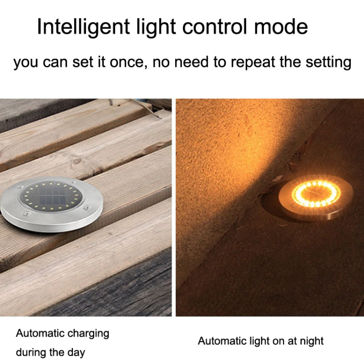 Solar LED garden light on wood and wall surfaces, glowing automatically at night