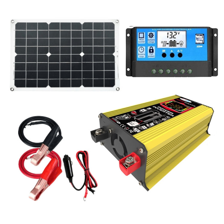 Solar inverter generator kit with yellow inverter controller and solar panel with cables