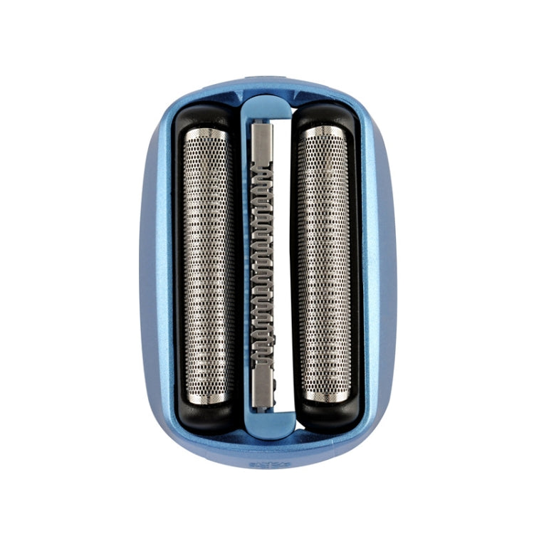 Braun 40B electric shaver grill head assembly, blue housing with two foil cutters and center trimmer
