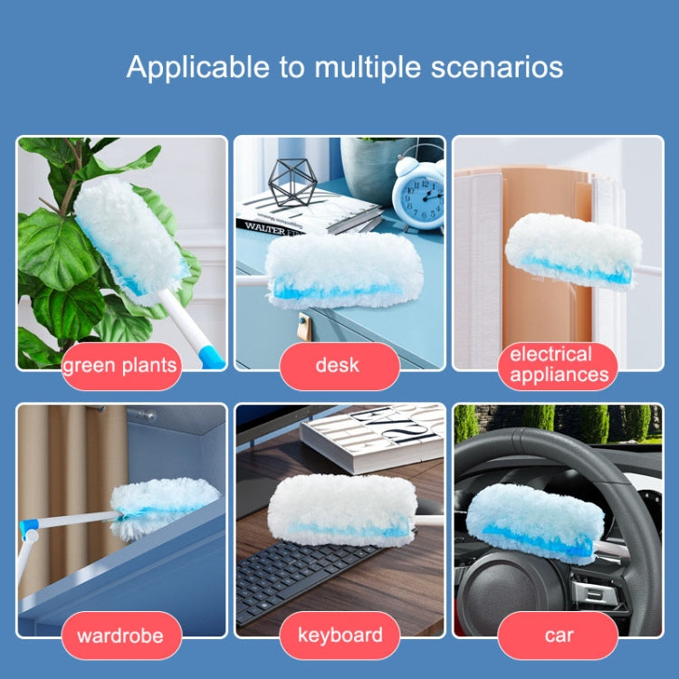 Long-handle feather duster with fluffy white bristles and blue accent band