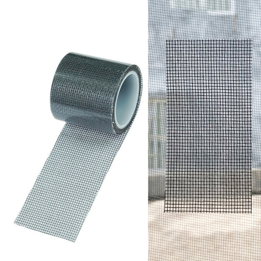 Gray door mosquito screen repair mesh roll with adhesive backing, unrolled strip included