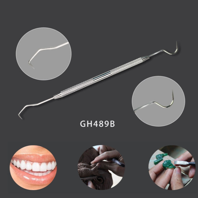 Stainless steel dental carving tool with loop hook tip and textured grip