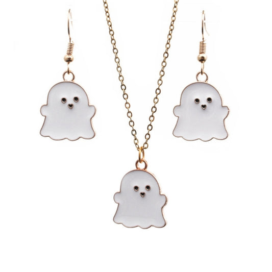 Halloween Jewelry Alloy Ghost Earrings Necklace, Ghost White, Ghost Black