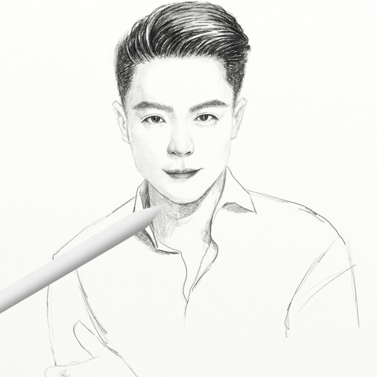 Sketch blending stump tool pressed to paper for soft shading on a portrait sketch
