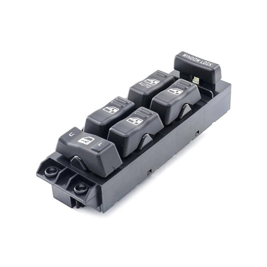 Car window switch replacement kit with six black rocker switches and window-lock button