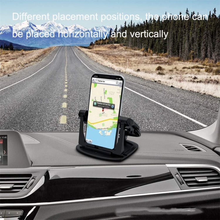 Car dashboard phone holder with phone mounted upright for navigation