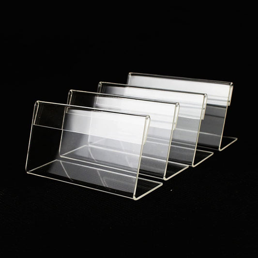 Clear acrylic mini label display stand set, angled holders for small signs