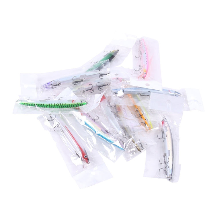 Assorted floating fishing lures in sealed plastic bags, multiple colors