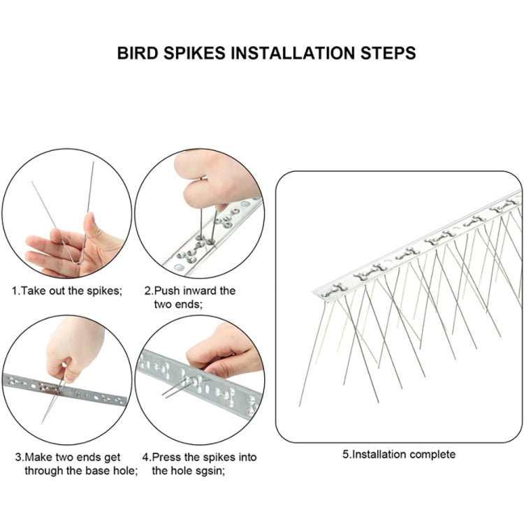 Installation steps for thorn spike strip, showing hands pressing spikes into base