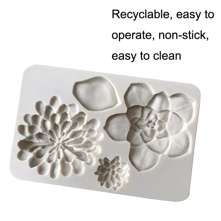 Silicone flower cake mold with two large flower cavities and small petal blossoms