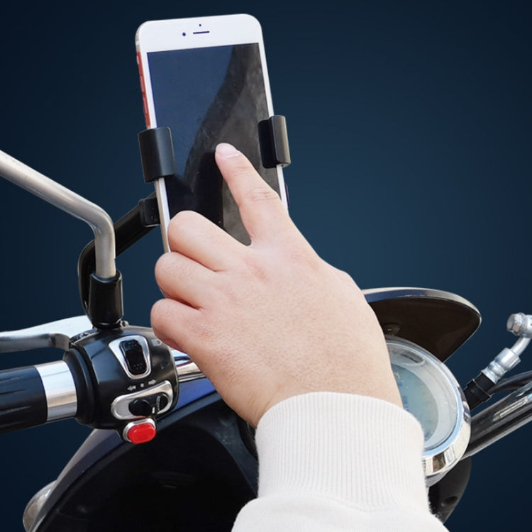 Universal motorcycle phone holder with side clamps for secure in-use mounting