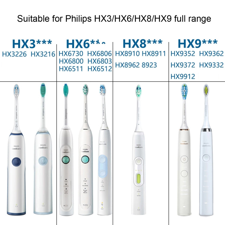 Assorted white electric toothbrush handles with matching multi-color heads