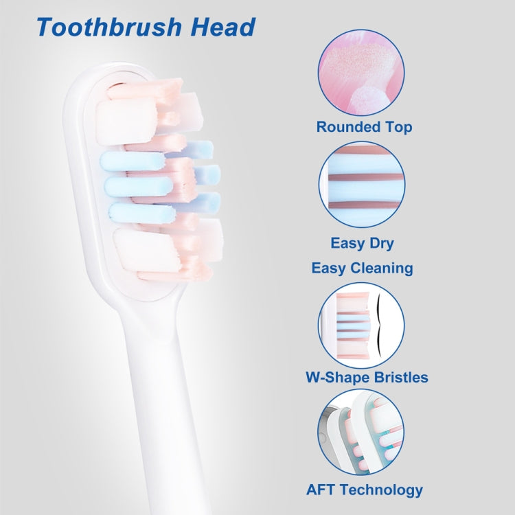 Electric toothbrush replacement head with multi-color bristles and rounded top infographic.