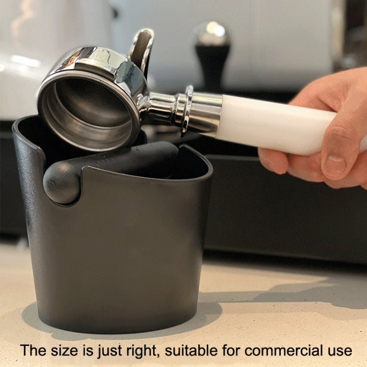Coffee grounds bucket with lid open, gray body and side handles