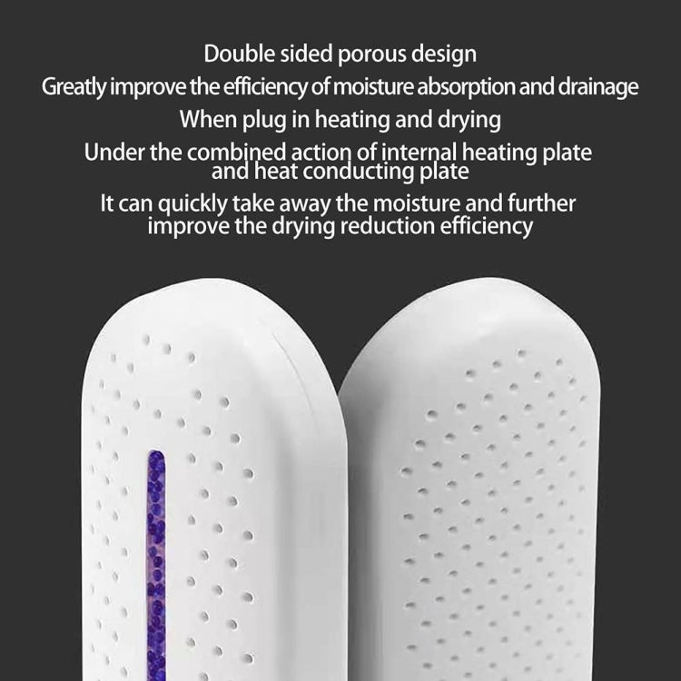 White mini dehumidifier with double-sided porous perforations and purple moisture rod