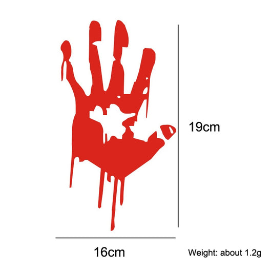 Red reflective blood handprint car sticker, approx. 16 x 19 cm