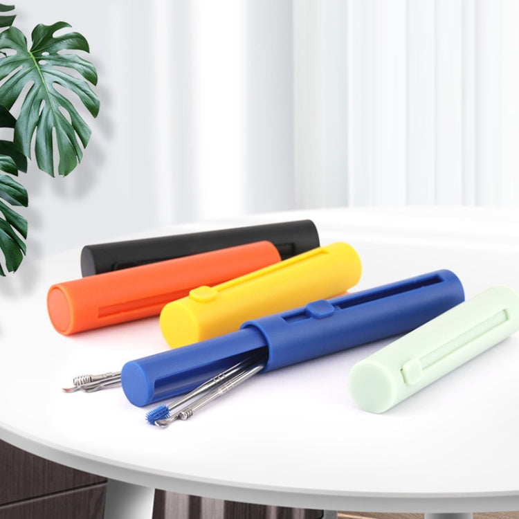 Color ear cleaning tool storage set with black, orange, yellow, blue, and green cylinders