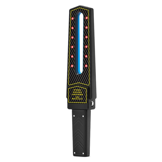 Black handheld signal detector with blue infrared window and red status LEDs