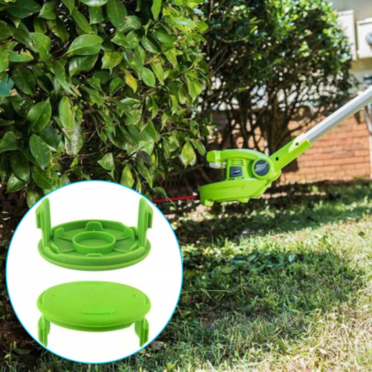 Green trimmer spool cover set with two oval lids and snap-on side tabs